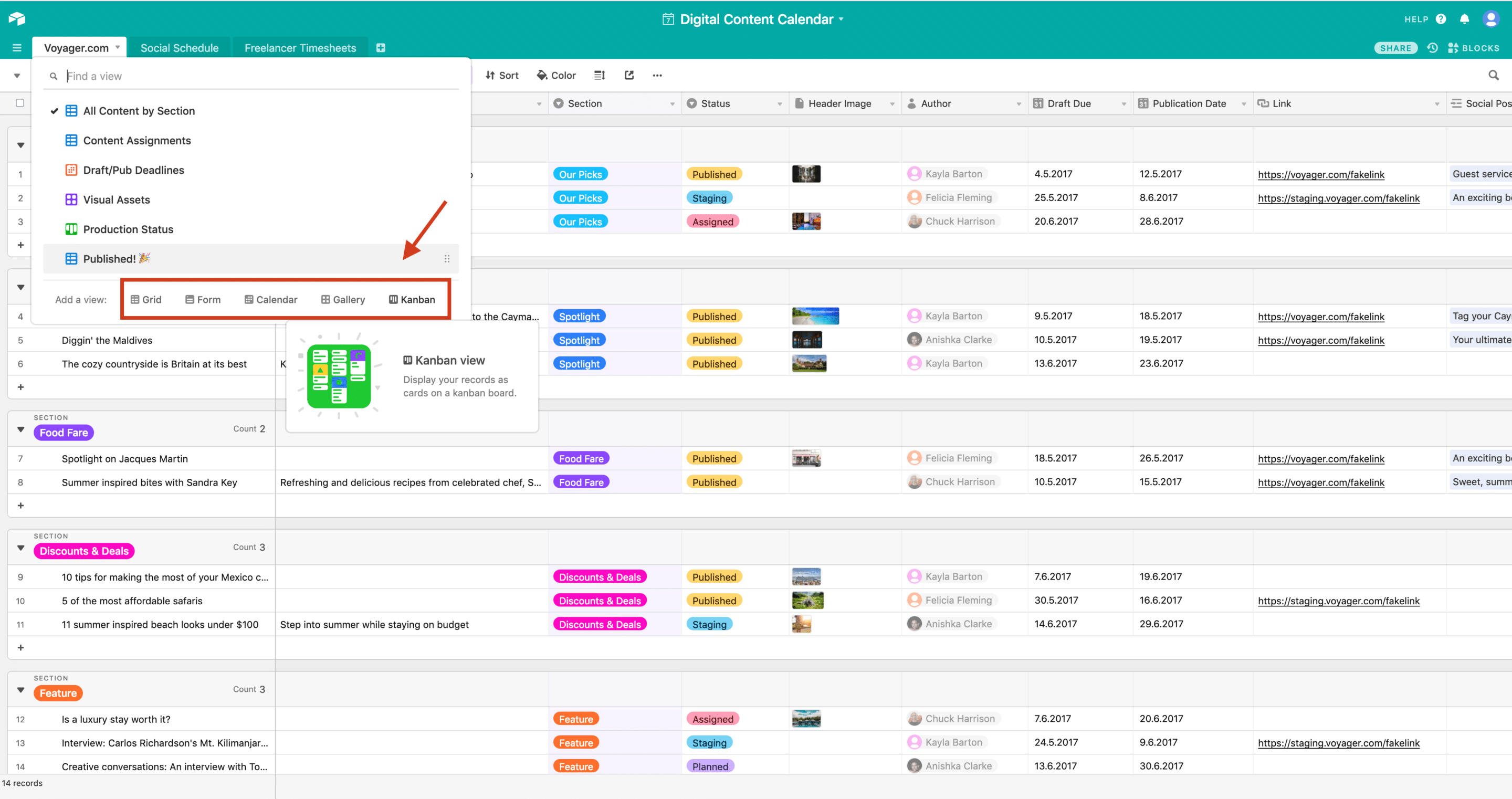 Die Ansichten des Tools Airtable