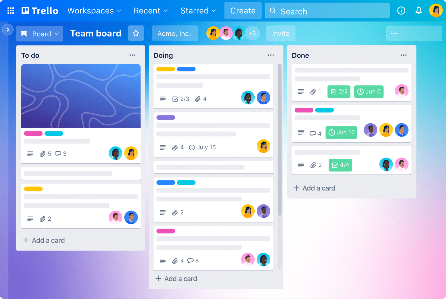 Ein Screenshot des Trello Dashboards