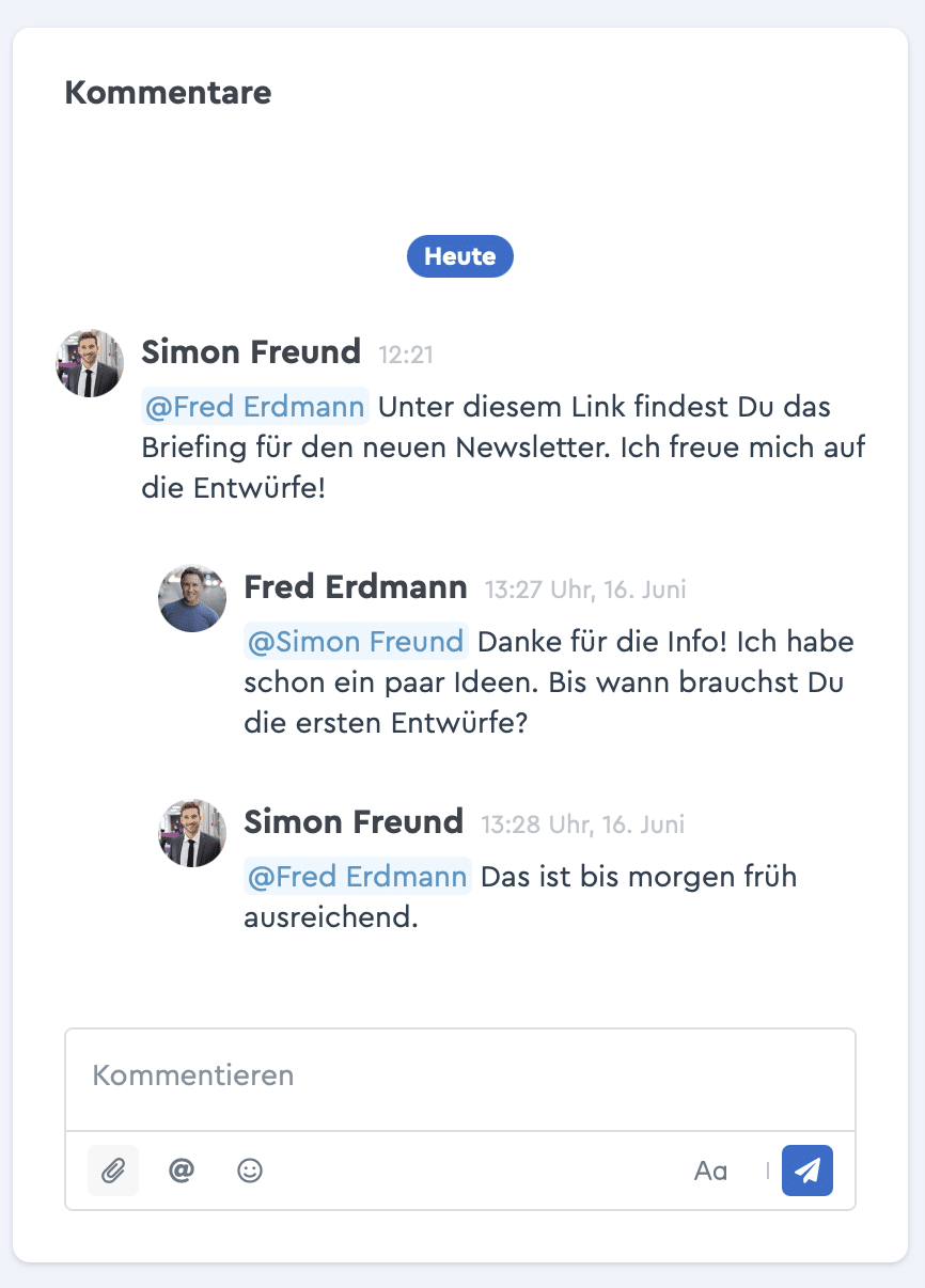Die Kommentarfunktion im PM-Tool factro