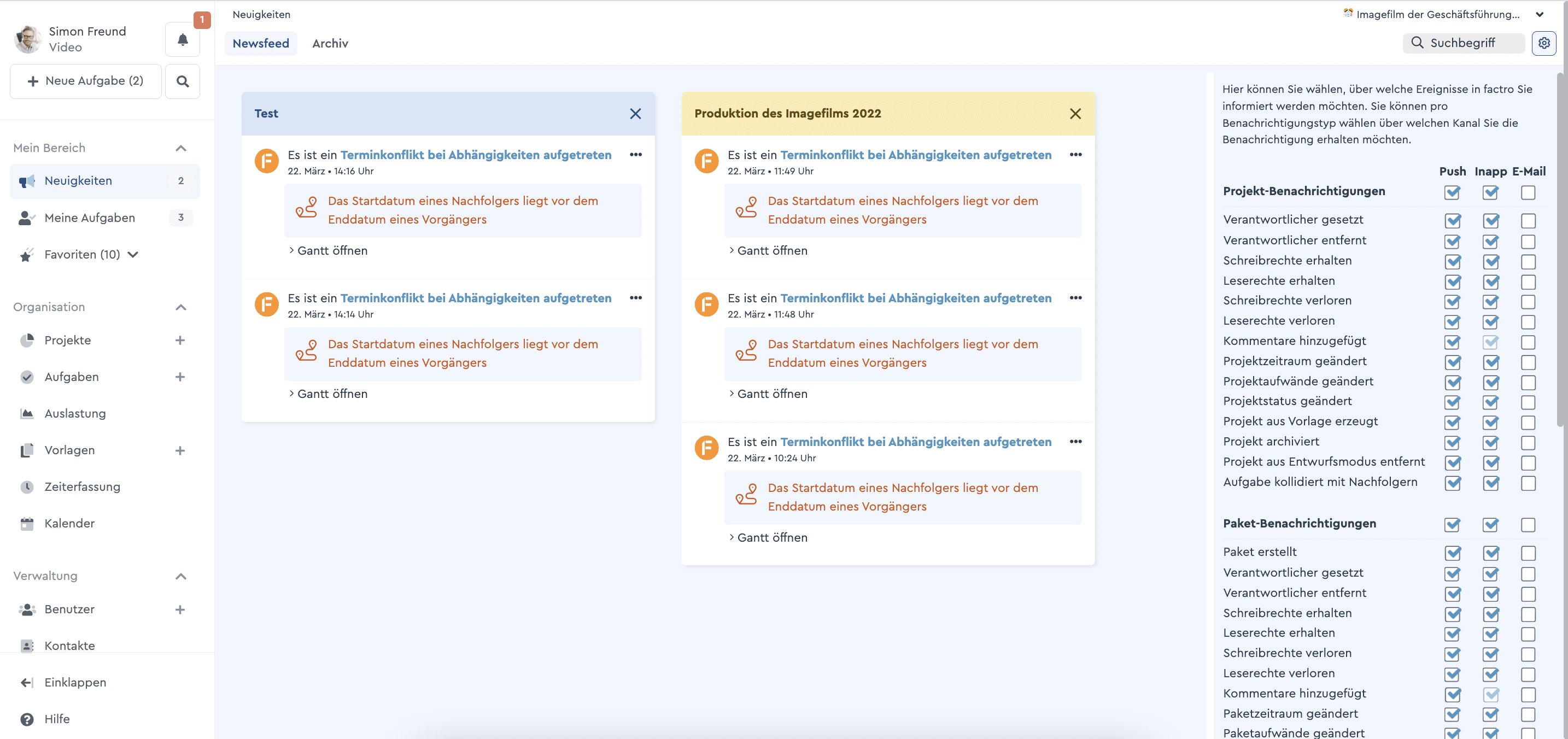 Konfiguration des Newsfeeds