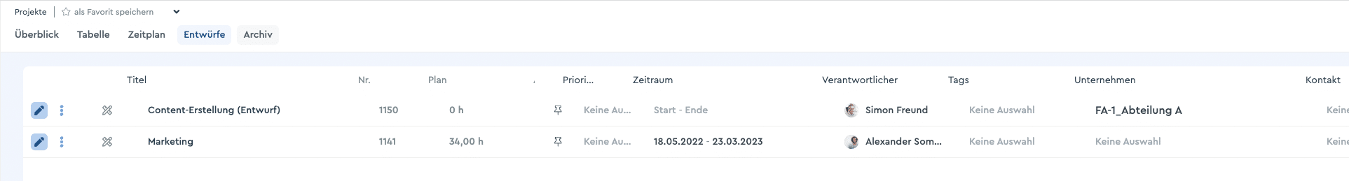 Der Entwuf- und Archivmodus in factro