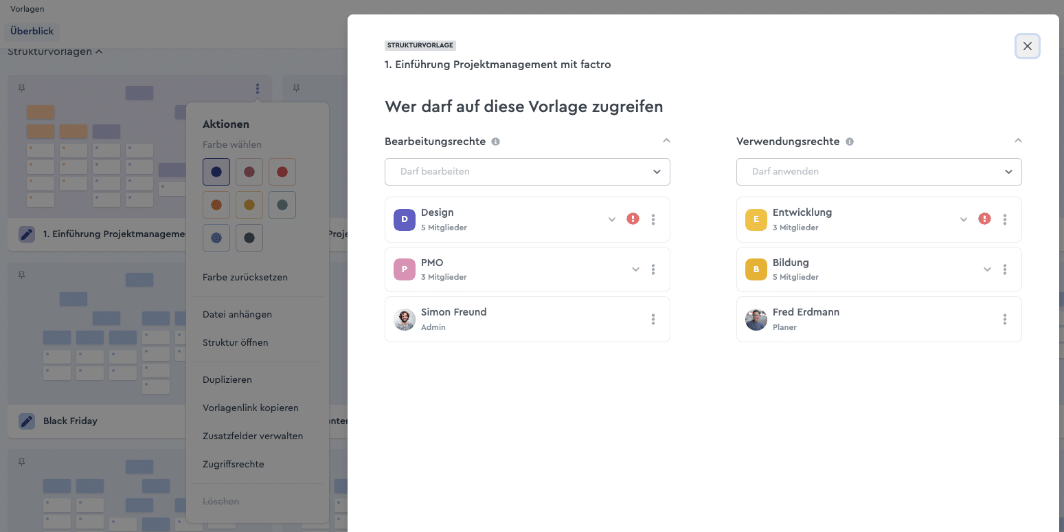 Zugriffsrechte werden für die Vorlage vergeben