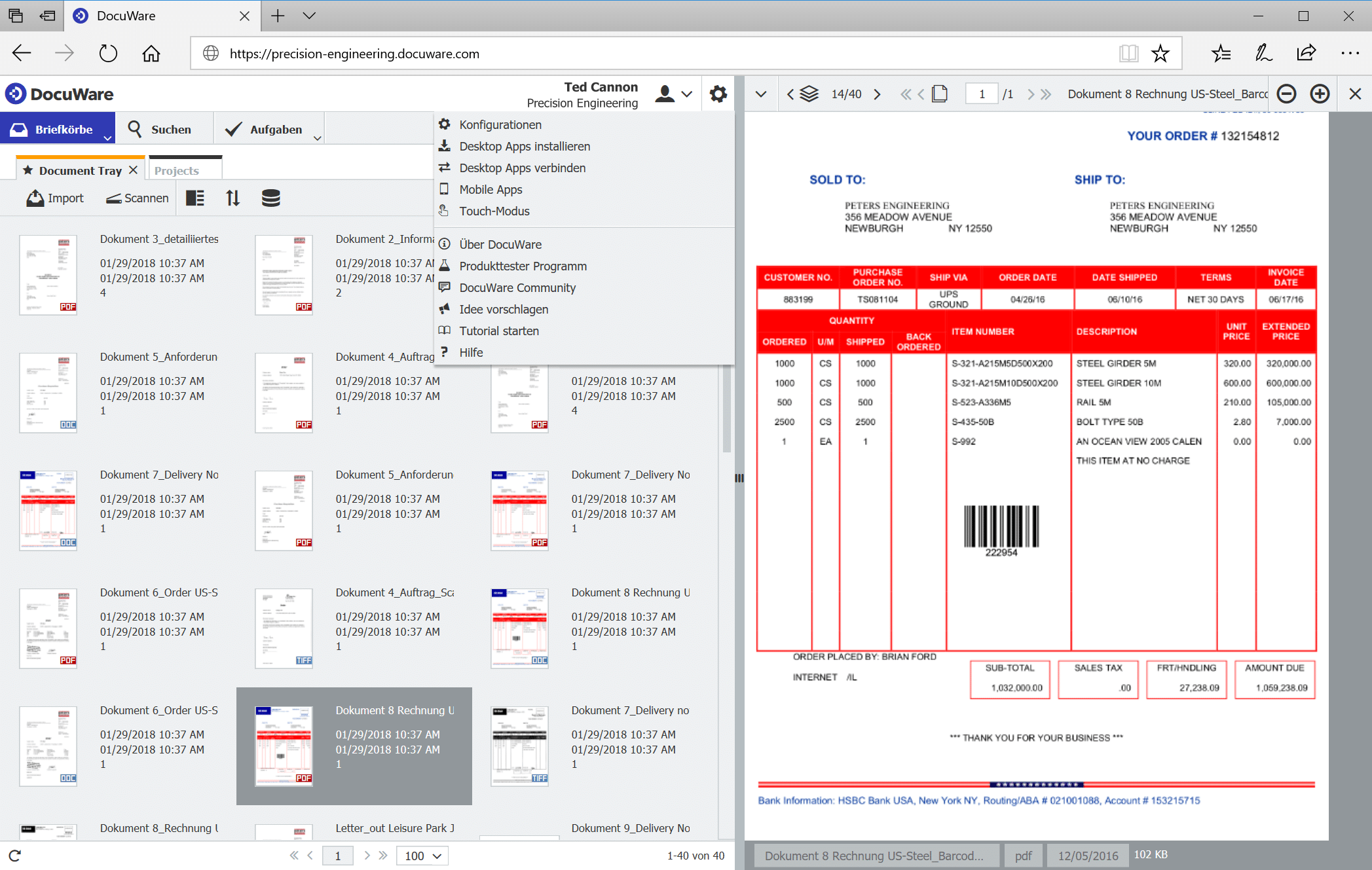 Ein Screenshot des Tools DocuWare