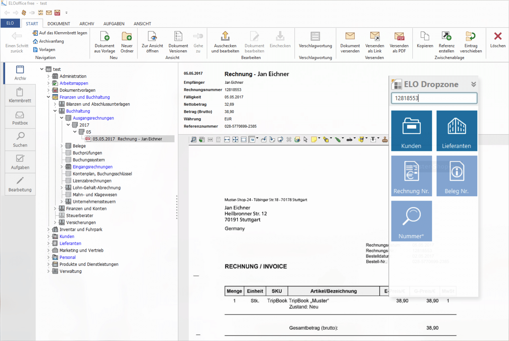 Ein Screenshot des Tools ELOoffice
