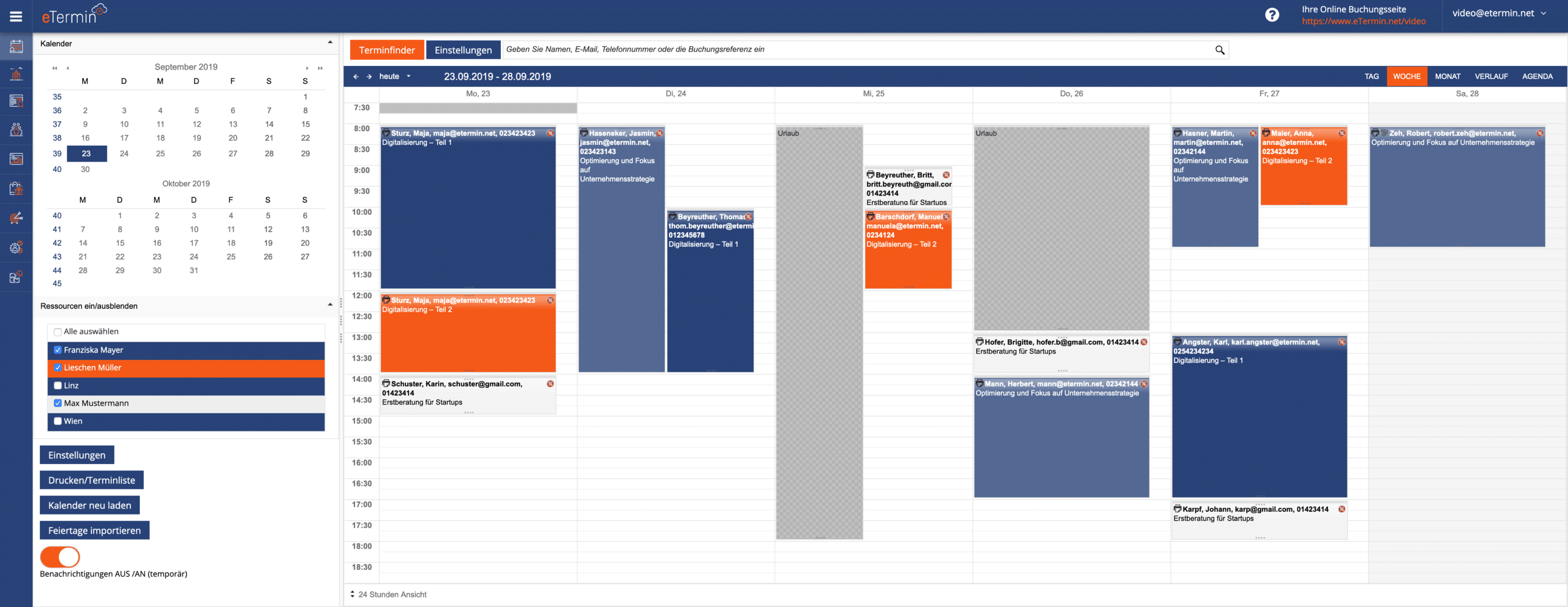 Ein Screenshot des Tools eTermin