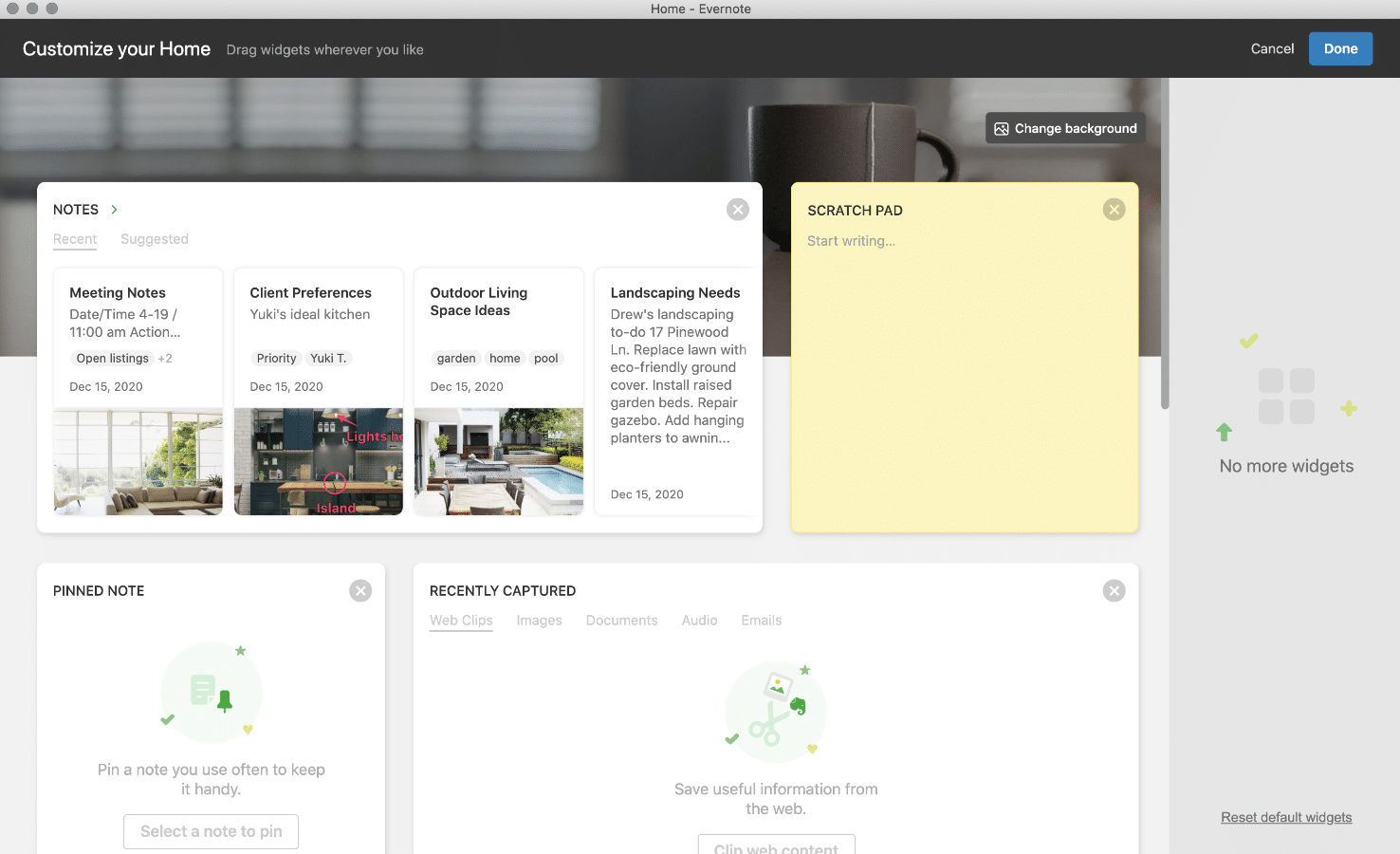 Die Startseite von Evernote