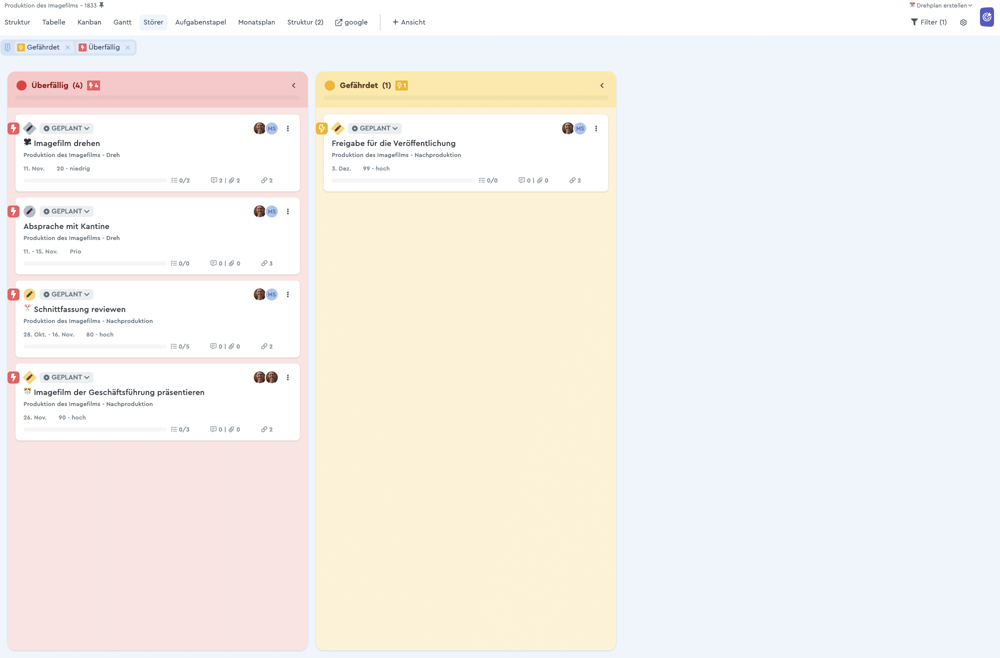 Ein Screenshot des Störeransicht in factro