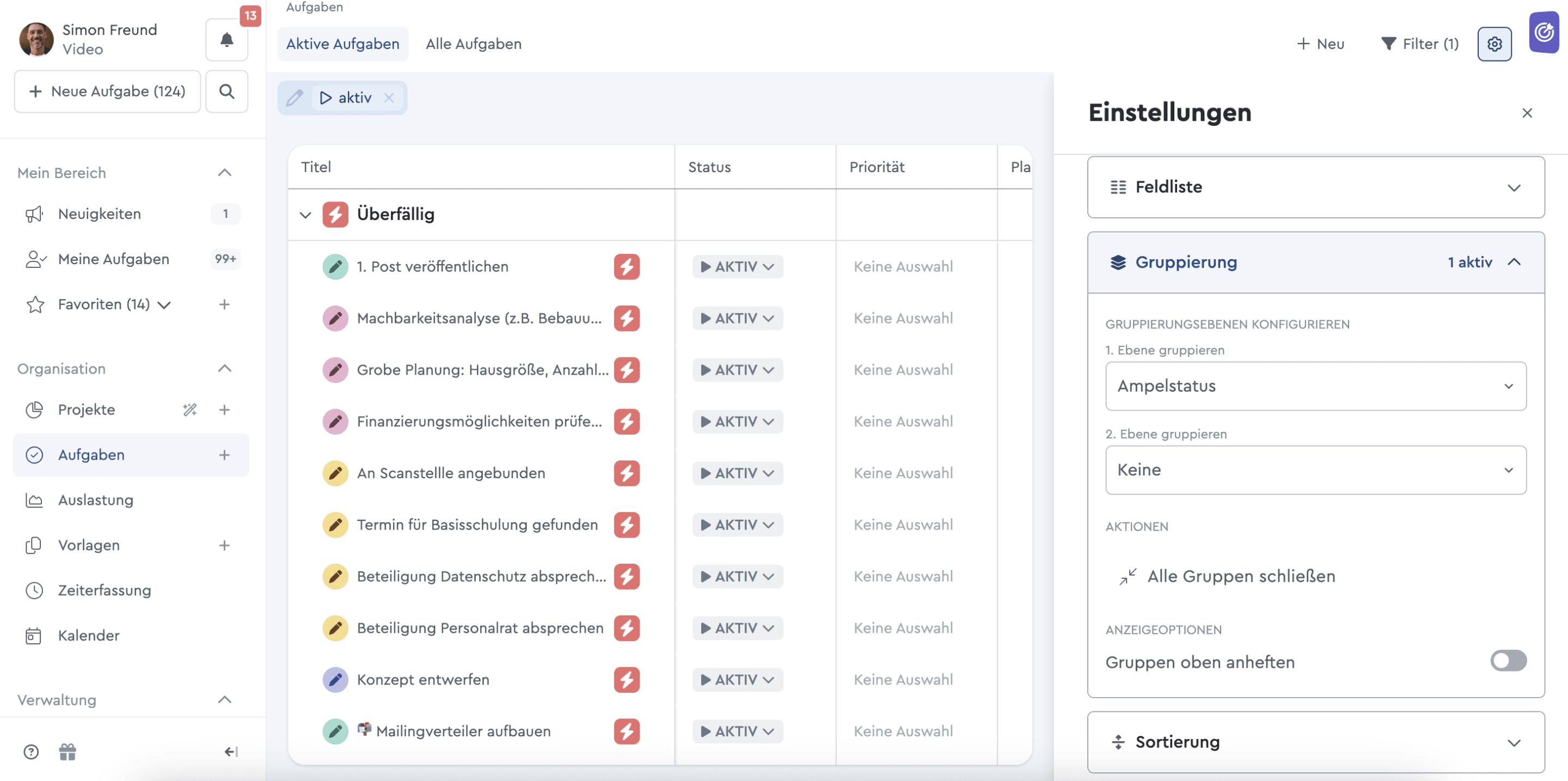 Ein Screenshot, der das Ampelsystem in factro zeigt