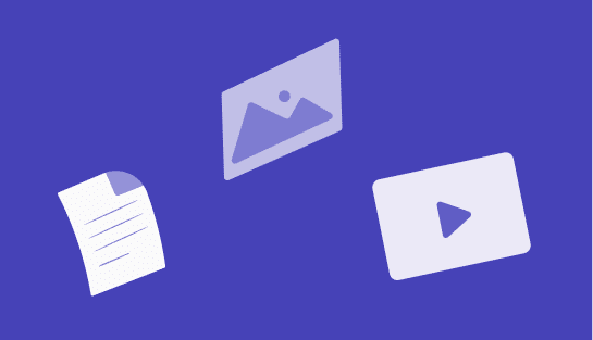 Illustrationen von einem Notizzettel, einem Bild und einem Play-Button