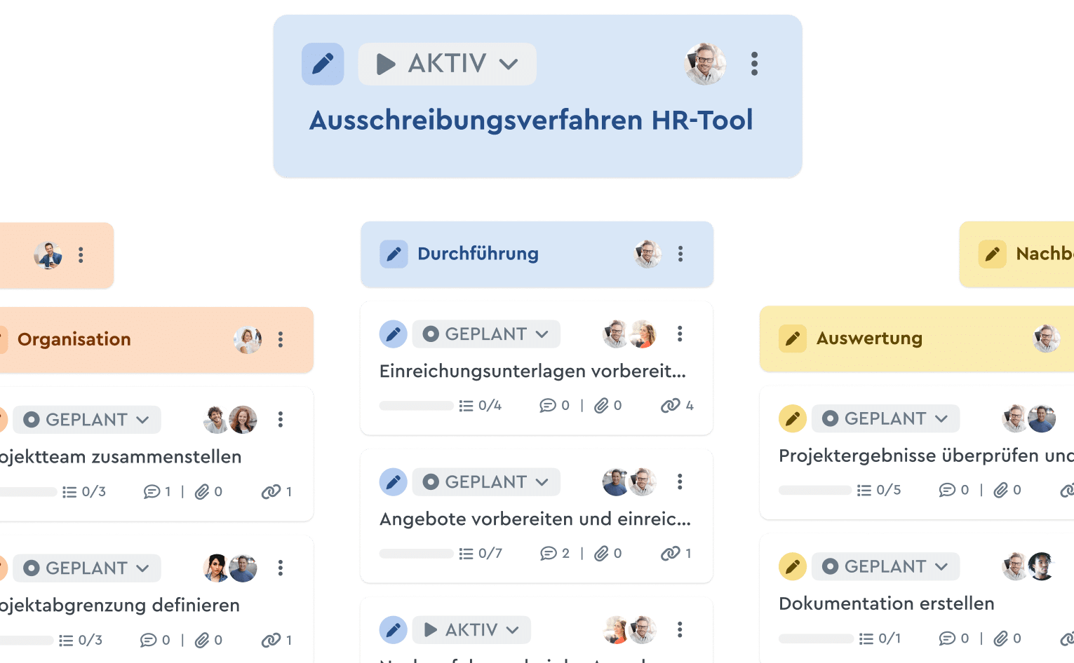 Ausschnitt einer Projekt-Vorlage für Ausschreibungsverfahren in der Strukturplan Ansicht