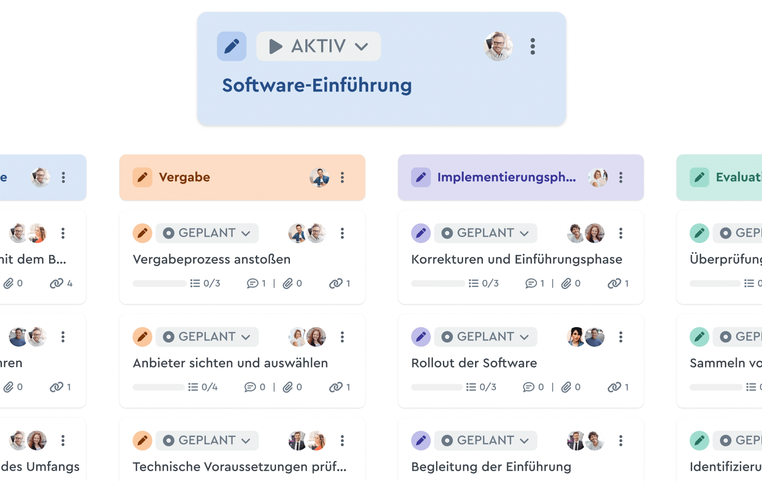 Ausschnitt einer Projekt-Vorlage für die Softwareeinführung in der Strukturplan Ansicht